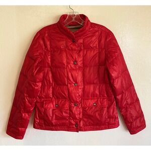 Eddie Bauer EB550 Down Jacket Womens Medium Red Quilted Puffer Snap Front Coat